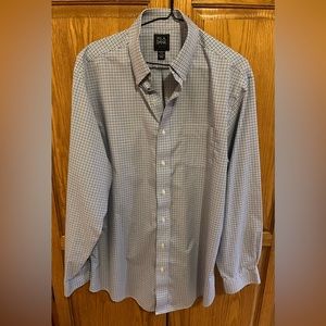 Jos.A.Bank men blue checkered button down long sleeve dress shirt size 17-35